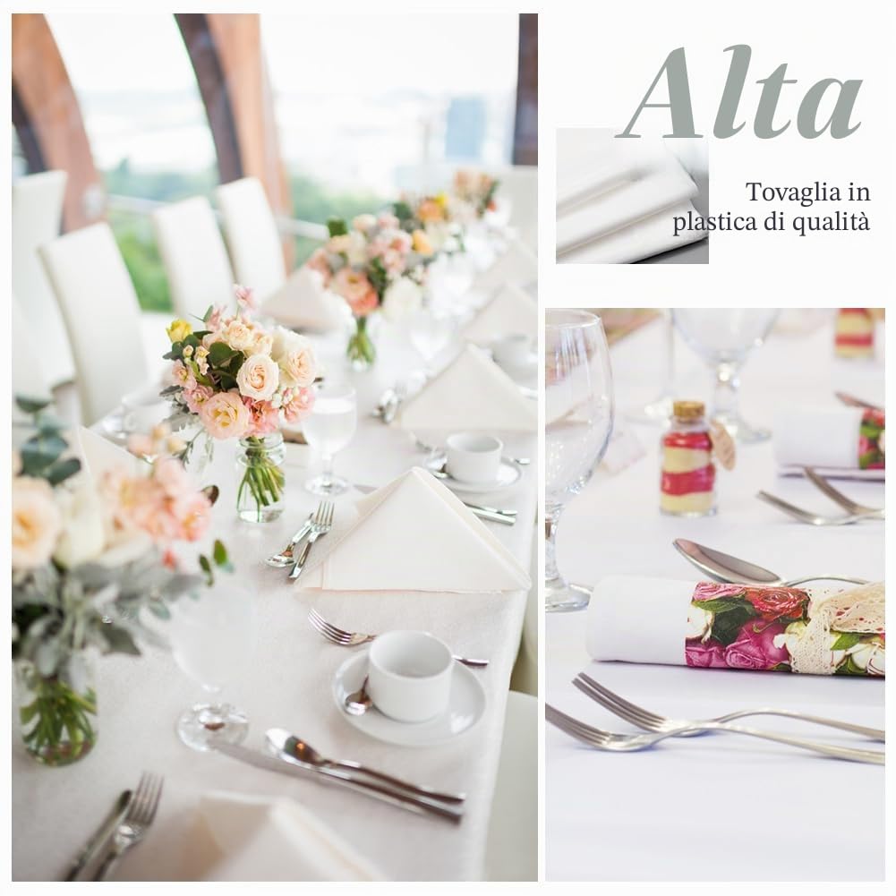 Tovaglia Usa e Getta 20 pezzi, 150 x 240 cm Tovaglie Bianche Impermeabile Tovaglia Monouso Rettangolare Tovaglia per Tavolo da Buffet, Feste, Cena, Matrimonio, Anniversario e Altro