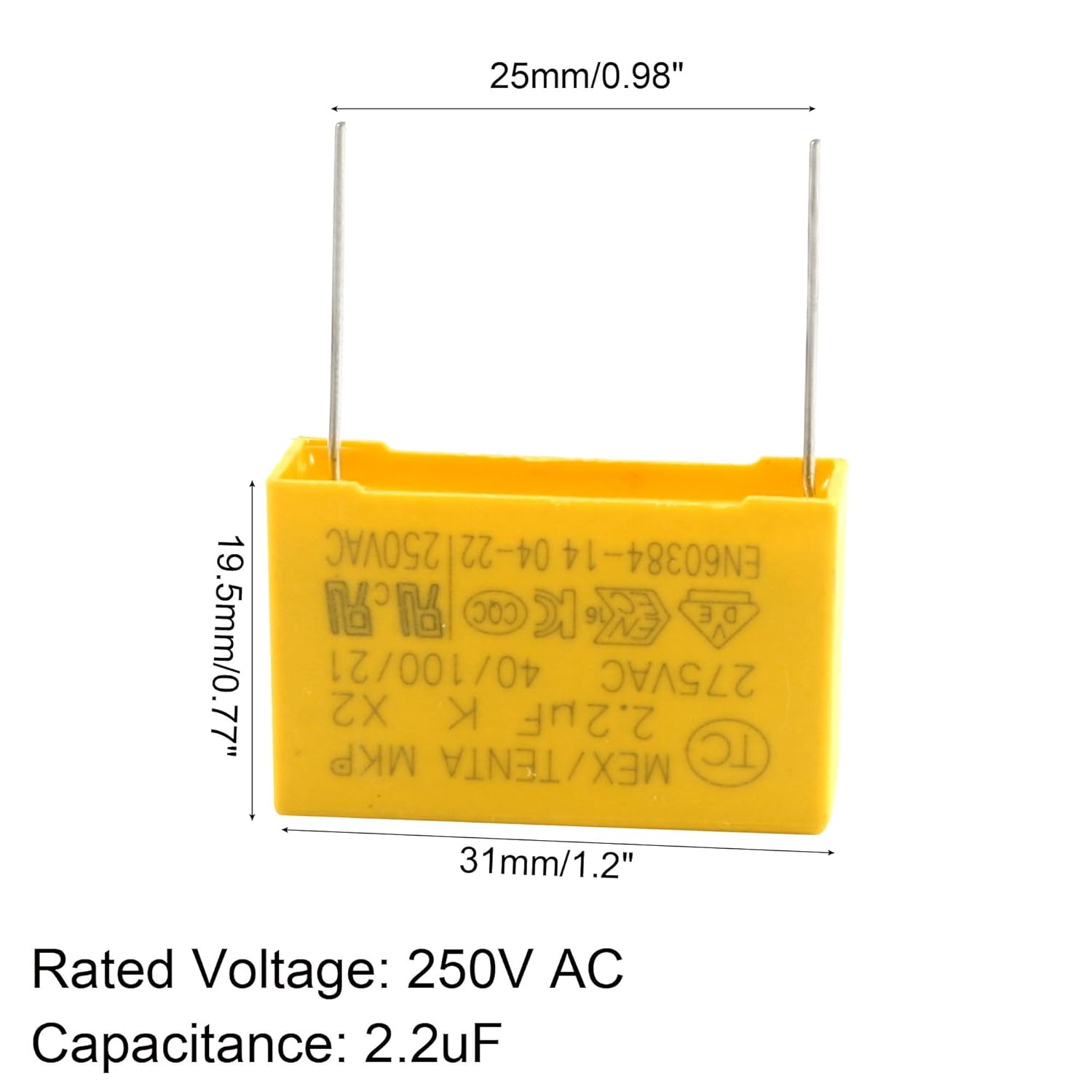 uxcell Safety Capacitors Polypropylene Film 2.2uF 275VAC X2 MKP 20 Pcs