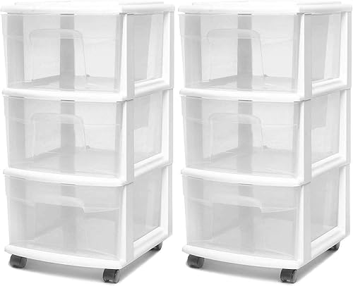 Miniatura 27 de HOMZ Torre de Cajones, Carrito Organizador de Almacenamiento de Plástico Transparente de 3 Niveles, Marco Morado - Contenedores de Cajones Rodantes