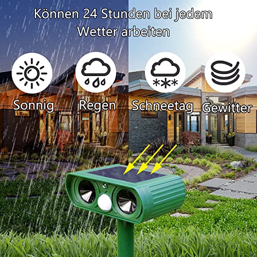 Solar Katzenschreck, Ultraschall Tiervertreiber Katzenabwehr, Wasserdicht Marderschreck mit PIR-Bewegungssensor Katzenschreck für Garten, Wirksam Gegen Katzen, Hunde, Marder, und Vögel Schädlineg