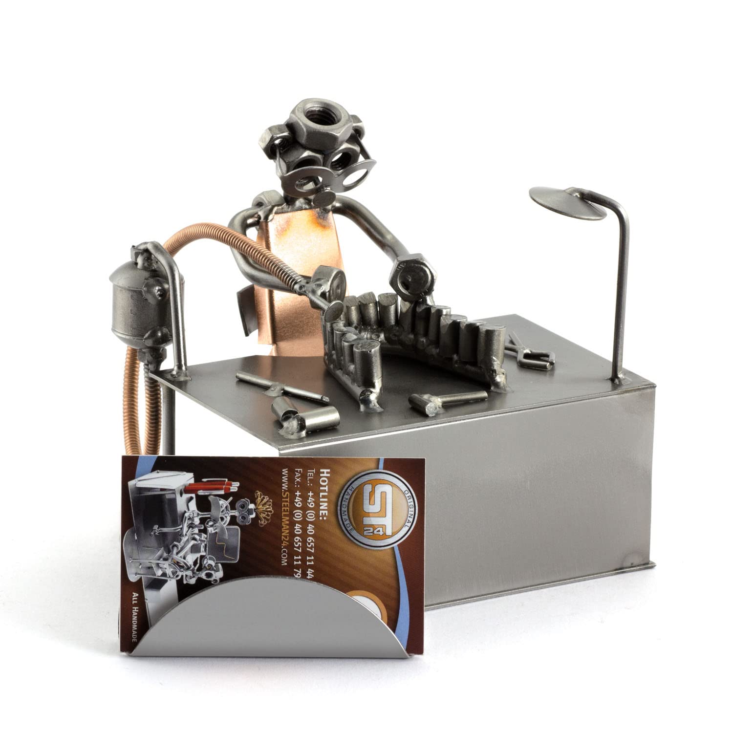 Steelman24 Figurka ze śrub i technika dentystycznego z uchwytem na wizytówki I Made in Germany I rękodzieło I pomysł na prezent I figurka stalowa I metalowa figurka I metalowa I metalowa figurka