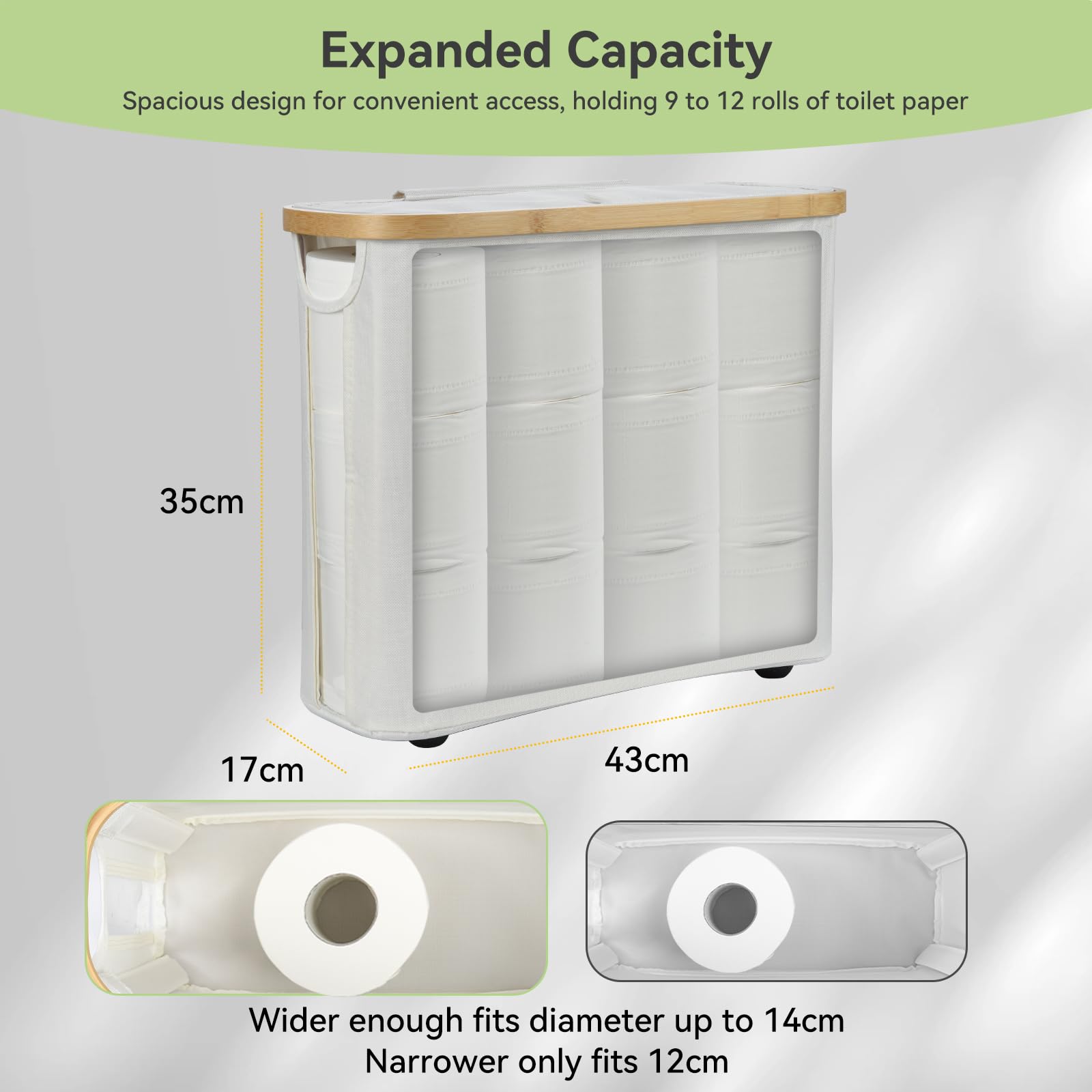 Cozary Contenitore Porta Carta Igienica con Coperchio – Organizer Bagno Pieghevole, Cestino Portaoggetti Salvaspazio, Impermeabile, 25L, 43x35x17cm