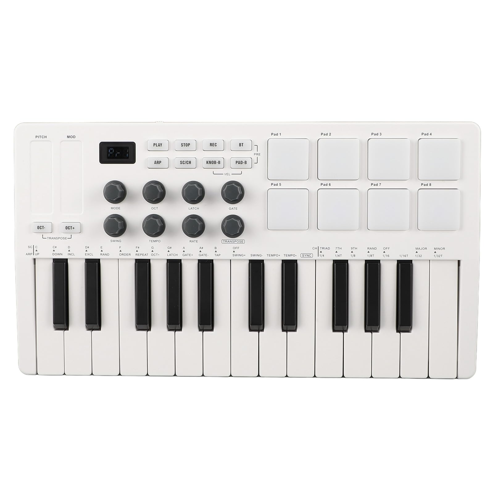 POENVFPO Controlador de Teclado MIDI Compacto con 25 Almohadillas de Tambor Mini -tanque y 8 Retroiluminadas, Ideal para Crear Música en Studio, Hotel BT, Conexión con Cable