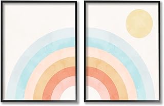 Stupell Industries Bold Summer Sun Rainbow Soft Pastel Tones Kids, Design by Daphne Polselli Black Framed Wall Art, 2pc, Each 24 x 30, Multi-Color
