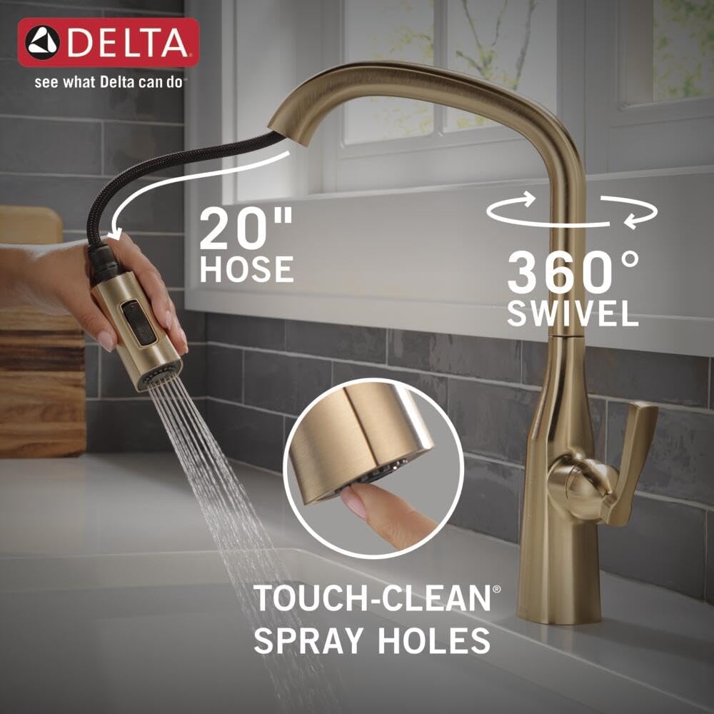 Delta Faucet Stryke Gold Kitchen Faucet, Kitchen Faucets with Pull Down Sprayer, Kitchen Sink Faucet, Gold Faucet for Kitchen Sink with Magnetic Docking, Lumicoat Champagne Bronze 9176-CZ-PR-DST