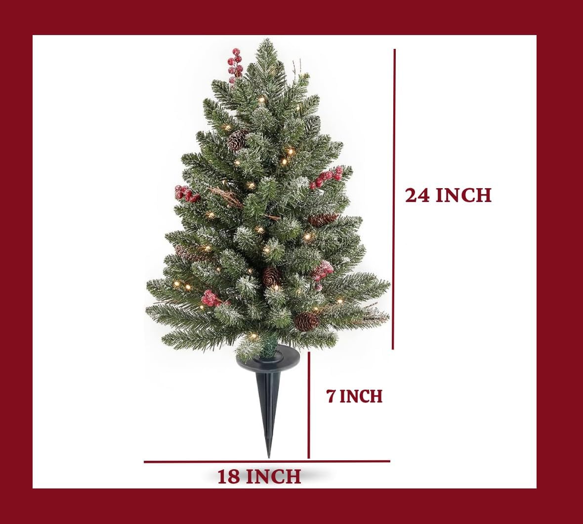 OasisCraft 2Pcs Pre-Lit Christmas Tree, 2FT Artificial Christmas Tree Decorated with Pine Cones, Snow, Red Berries, Battery Operated for Porch,Entrances Tabletop