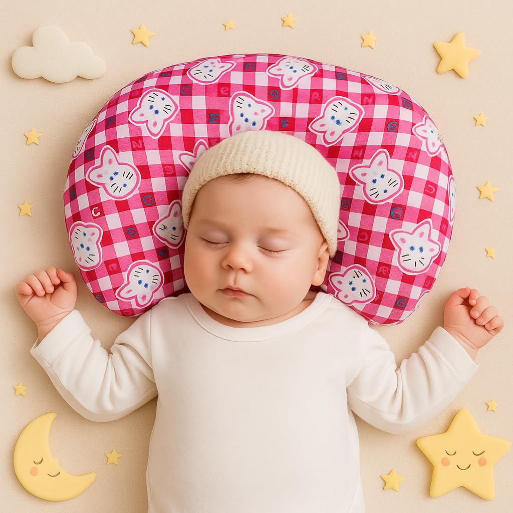 AEREX 100% Cotton Cover Rai Mustard Seed Head Shaping Pillow for Newborn Baby | Rai Pillow for Baby Neck Support Takiya | Baby-Round Head Shaping Baby Pillow | Prevents Flat Head | 0-12Months (Pink)-image-33