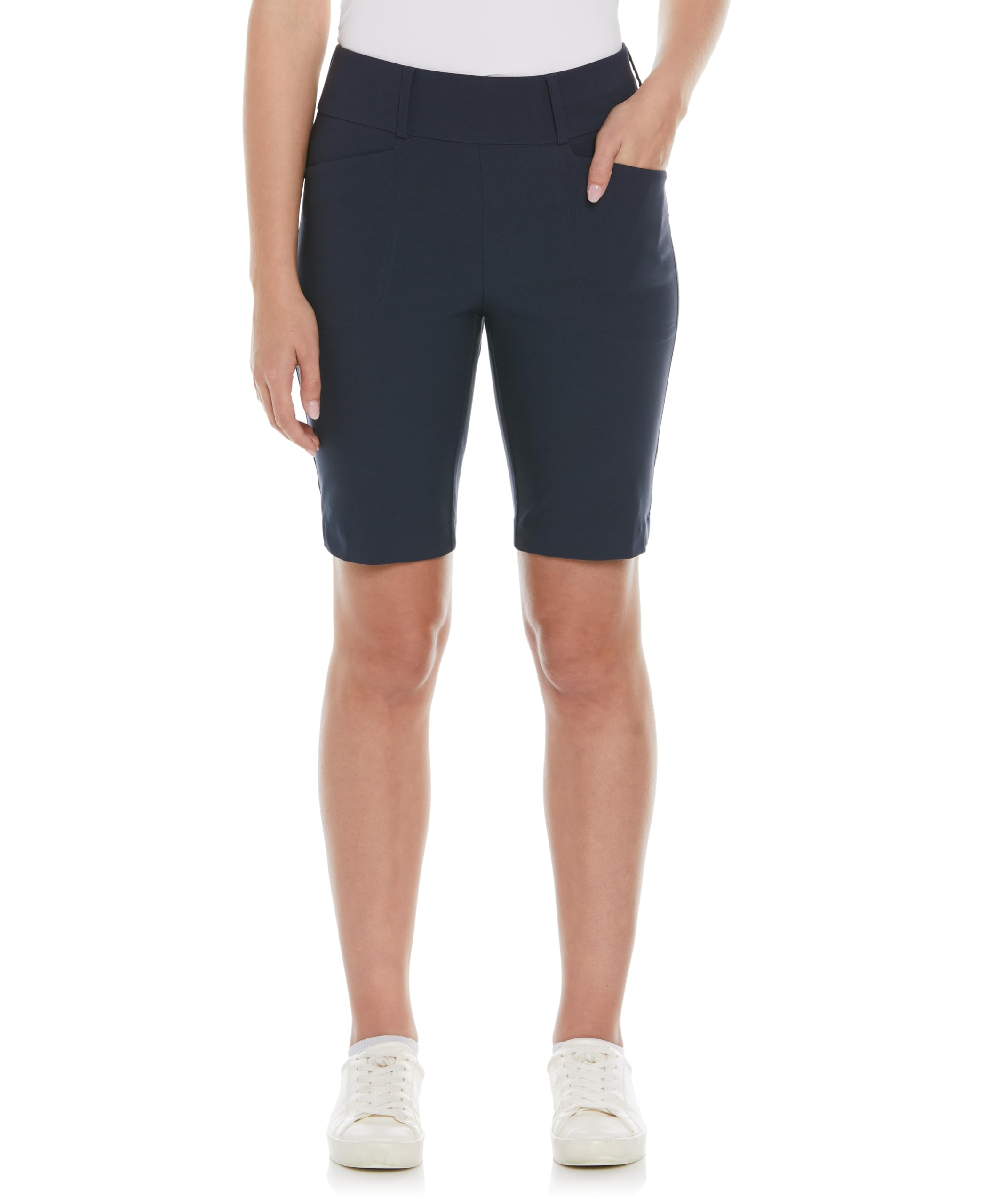 PGA TOUR Women's 9.5” Pull-on Golf Shorts with Tummy Control, Performance Stretch, Moisture-Wicking, Sun Protection, Black Iris, M