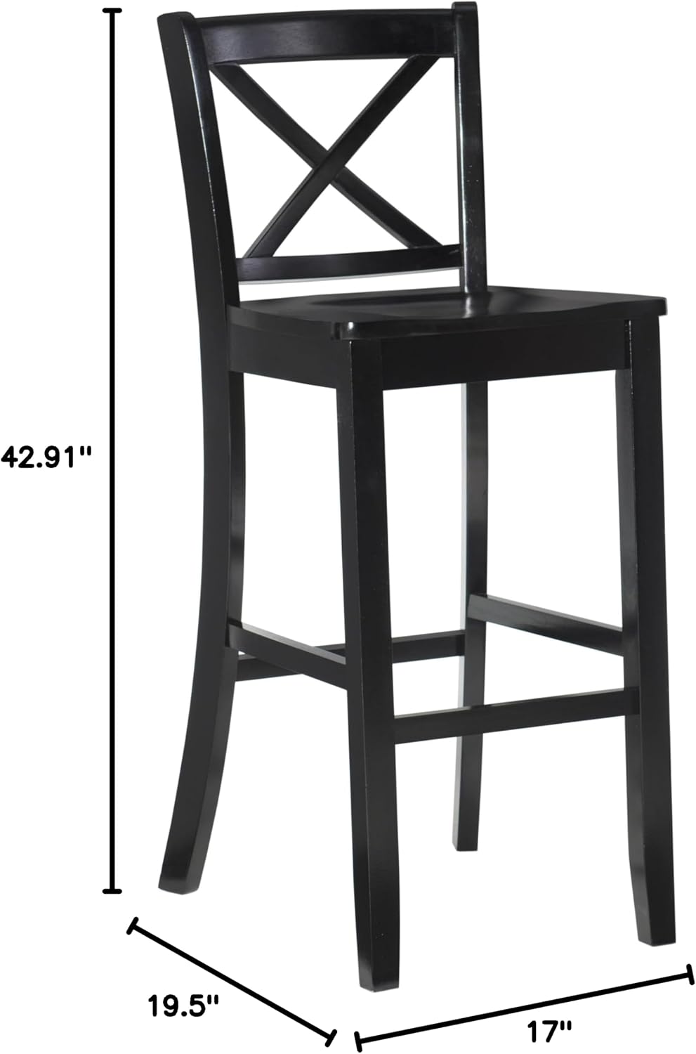 Frunza Wooden 30-inch X-Back Bar Stool Black Black Finish Mahogany