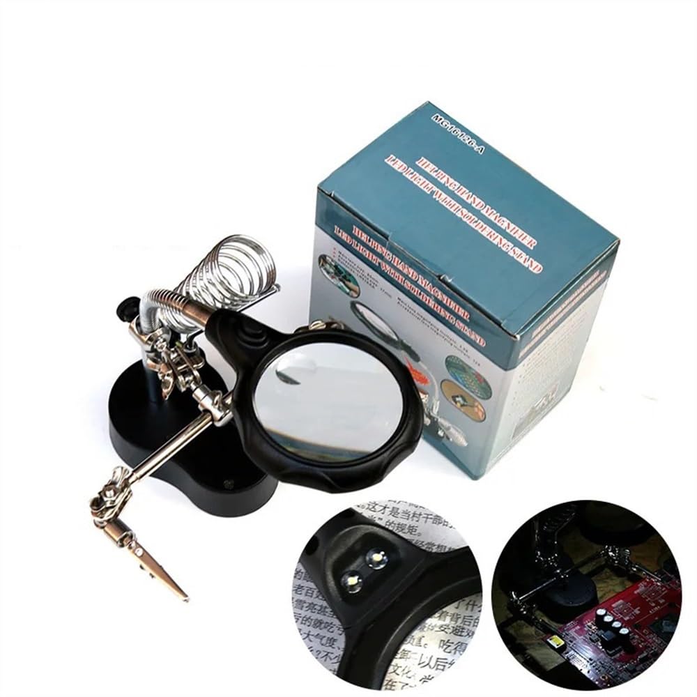 Microscopio Soldador Iluminado, Lupa de Mano de Ayuda, Soporte de Mesa, Lupa de reparación con Aumento de luz LED, Lupa de 3,5X 12x