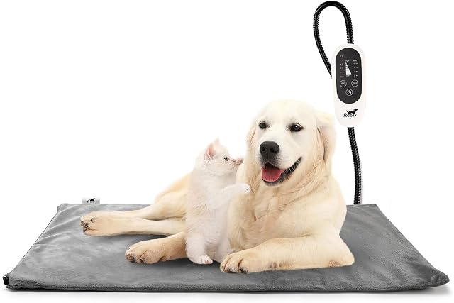 Toozey Dog Heat Pad Electric 70*40 cm, 4 Adjustable Timer & 6 Adjustable Temperature, Safe Pet Heating Pad Mat with Crystal Velvet Cover, Waterproof, Ideal for Whelping/Puppy/Middle Dogs and Cats, L