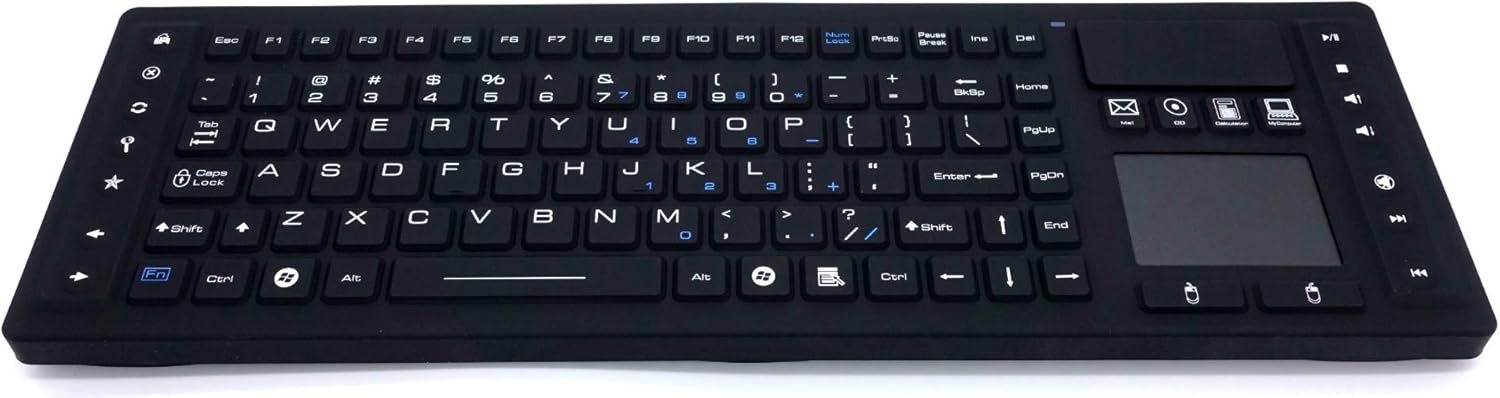 DSI RF Wireless Keyboard with Touchpad IP67 Waterproof Silicone Black TBK104