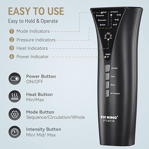 Miniatura 4 de FIT KING Masajeador de compresión de pies y piernas para circulación y alivio del dolor con terapia de calefacción de rodilla, controlador de mano 3