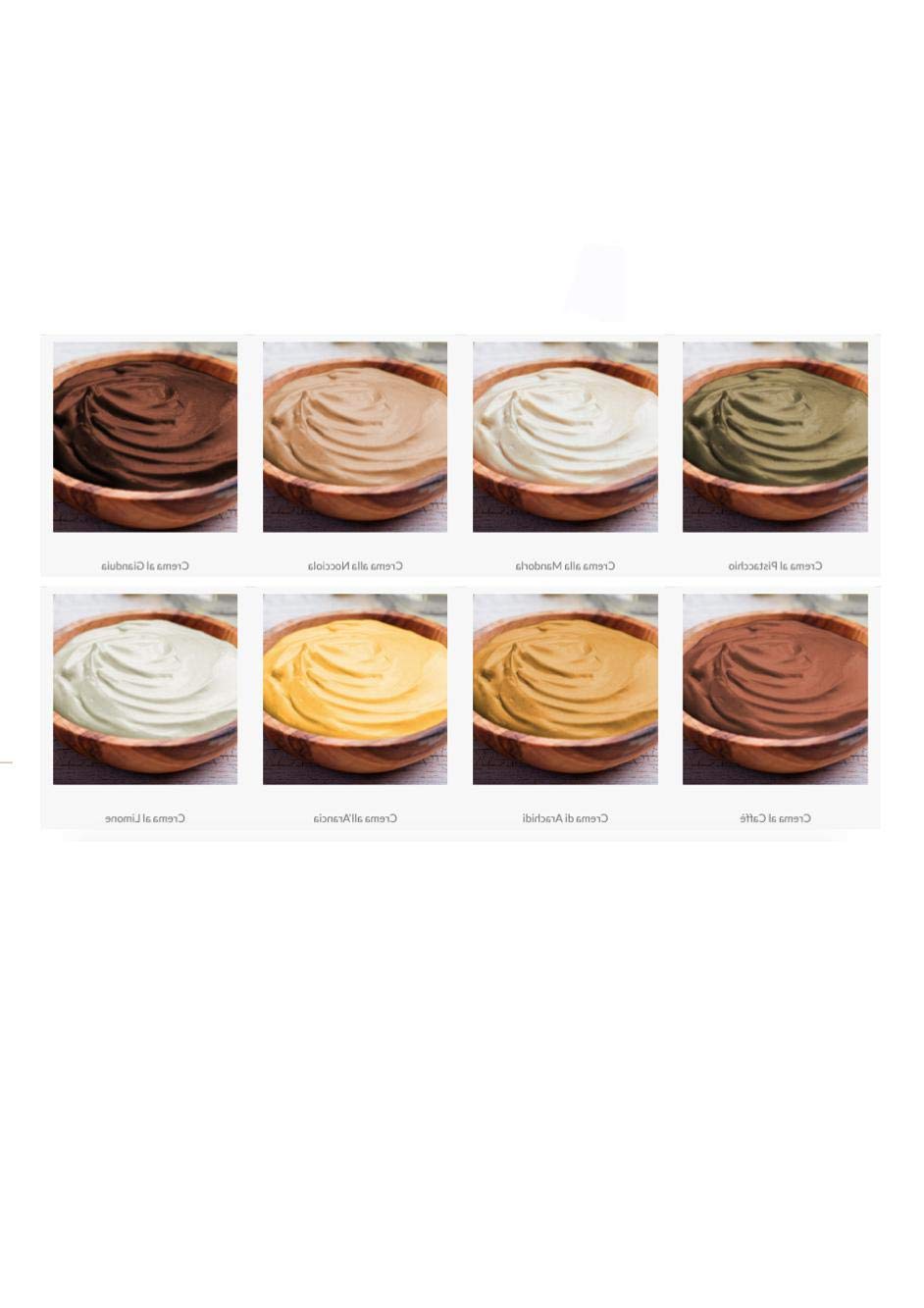 Creme spalmabili Scyavuru, in secchiello. I gusti: Pistacchio, Mandorla, Nocciola, Gianduia, Arancia, Limone, Caffé. 7 vasi da 3 kg. 1 vaso per ogni gusto