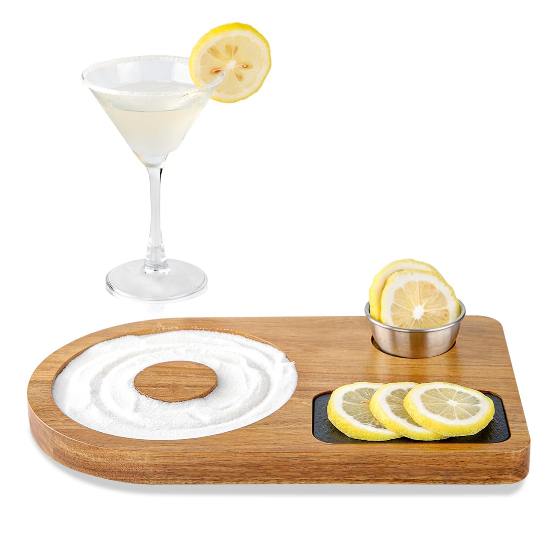 HALE OTEIR Margarita Salt Rimmer, Acacia Wood Cocktail Sugar Rimmer Set with Stainless for Drinks & Cocktails, Portable Sugar Rimmer, Round Bar Accessories, Bartender Accessories