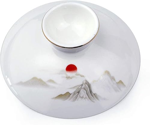Miniatura 5 de Gaiwan - Juego de taza de té Sancai de porcelana blanca grande de 16.9 fl oz, tapa para el sol hermosa montaña (16 onzas grande)