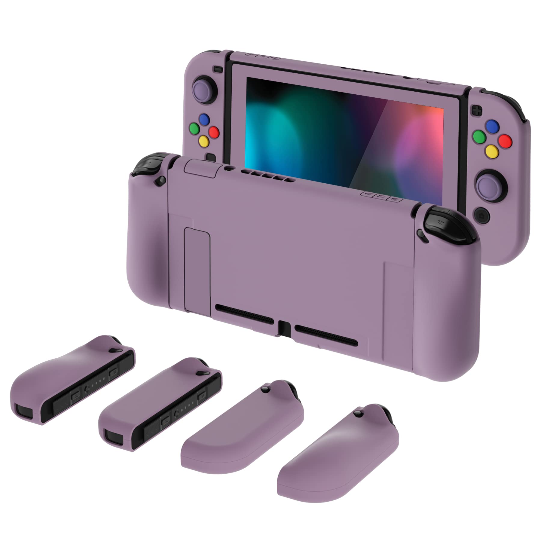 PlayVital Etui Ochronny do Nintendo Switch z Osłoną Ekran,Case Hard Shell do Switch,AlterGrips Ergonomiczna Protective Cover z Kciuka Caps&Caps Przycisków-Ciemnoszary Fiolet