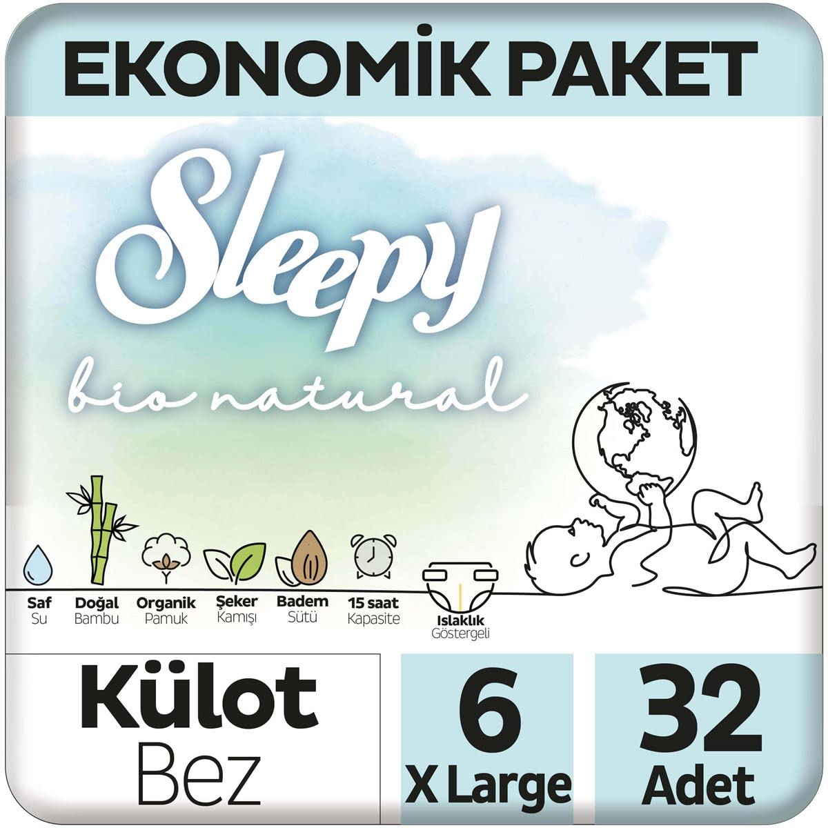 Sleepy Bio Natural 2Li Jumbo Külot Xl 32 Adet 6 numara