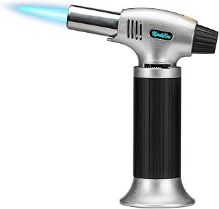 KinetiFire Refillable Butane Torch Lighter with Safety Lock, Continuous Flame & Adjustable for Kitchen, Baking, Soldering