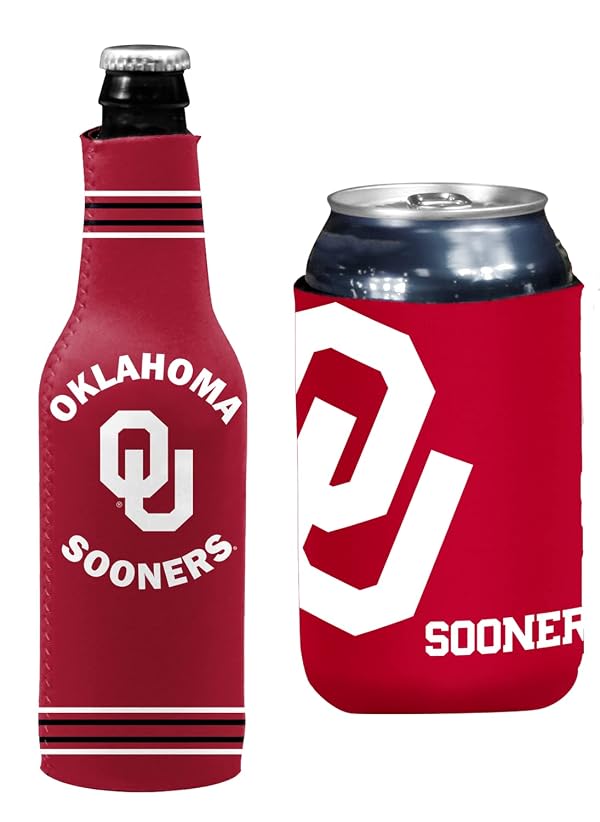 College Team Color Logo Can & Bottle Holder Insulator Beverage Cooler Set (Oklahoma (Sooners) - Crest/Logo) by Kolder - Used condition - US$12.53