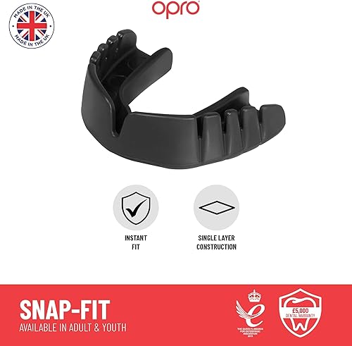 Miniatura 4 de OPRO Snap-Fit + Strap - Protector bucal deportivo para adultos y jóvenes, protector bucal para fútbol, hockey, lacrosse, rugby, MMA, boxeo y otros