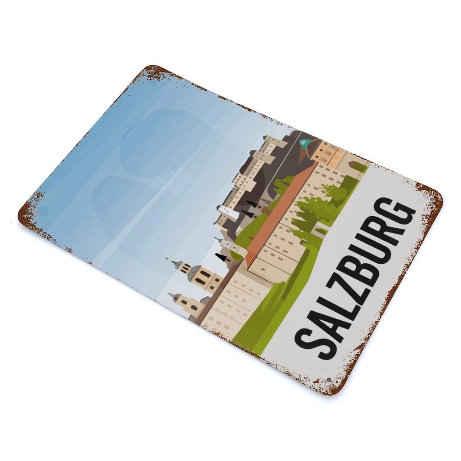 Salzburg Cityscape Retro Metal Sign 11.8"x7.9", Vintage Wall Decor for Garage, Pub Or Kitchen