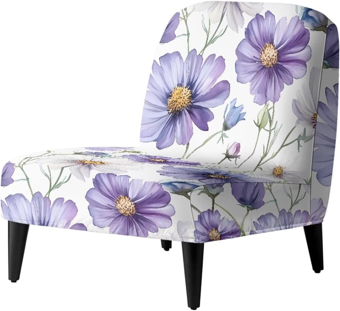 Purple Daisy Flower Print Accent Chair Without Arms, Non-Slip Wingback Chair Sofa Slipcover and Removable Furniture Protector Covers, Washable Armless Accent Chair Cover for Chairs