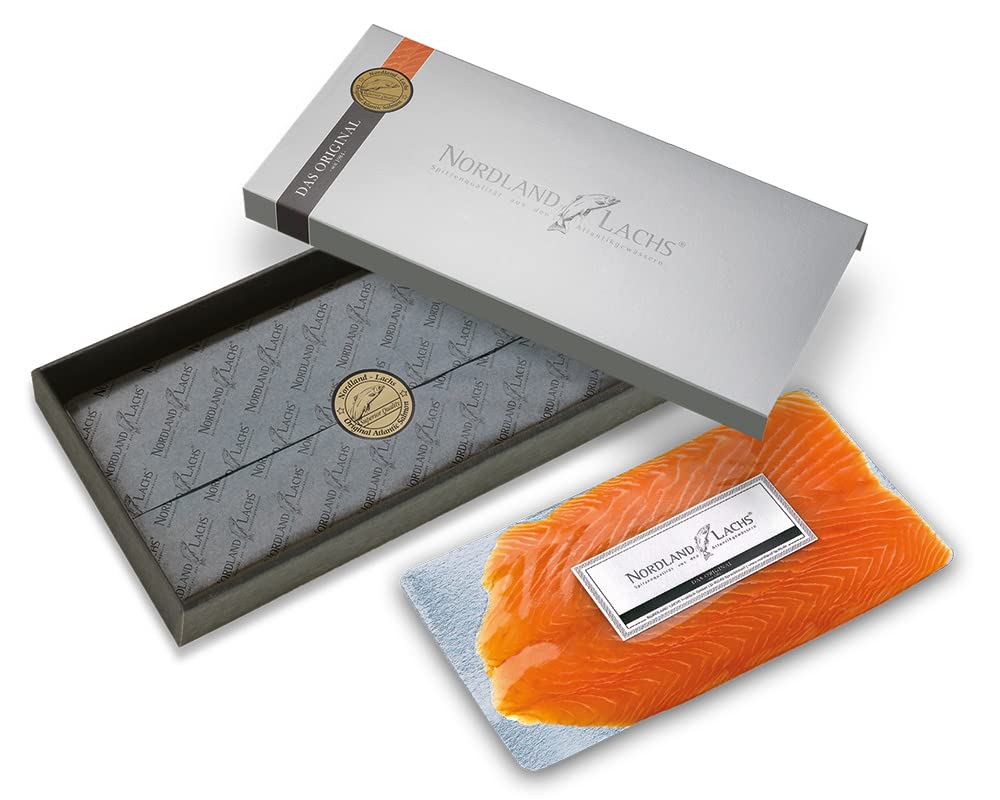 Nordland-Lachs Präsent zu Ostern | Lachs Feinkost Geschenk mit 230g Räucherlachs aus Schottland und Saucen | Edle Geschenkbox für Geschäftspartner