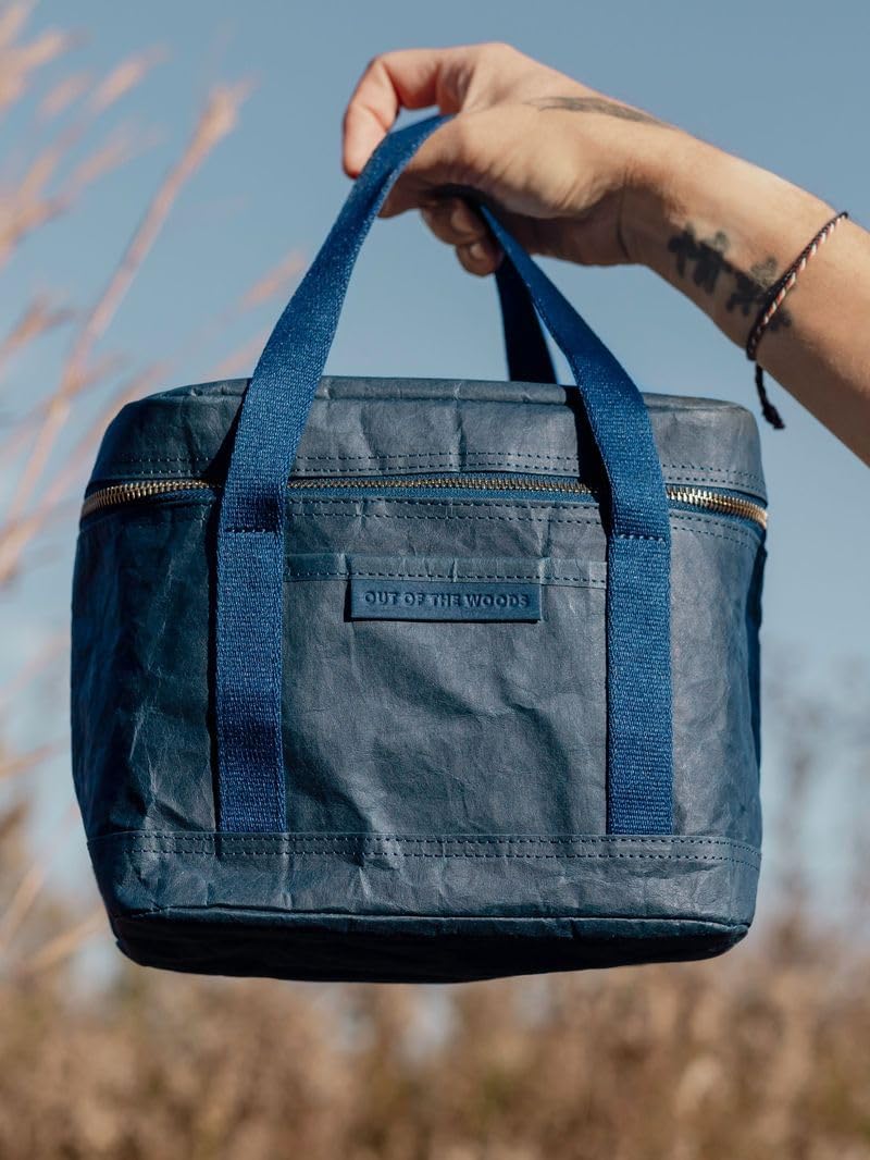 Out of the Woods Walrus Lunch Cooler, Reusable & Eco-Friendly, Insulated, Washable Paper, Interior Mesh & Exterior Pocket, Cotton Handles (Navy)