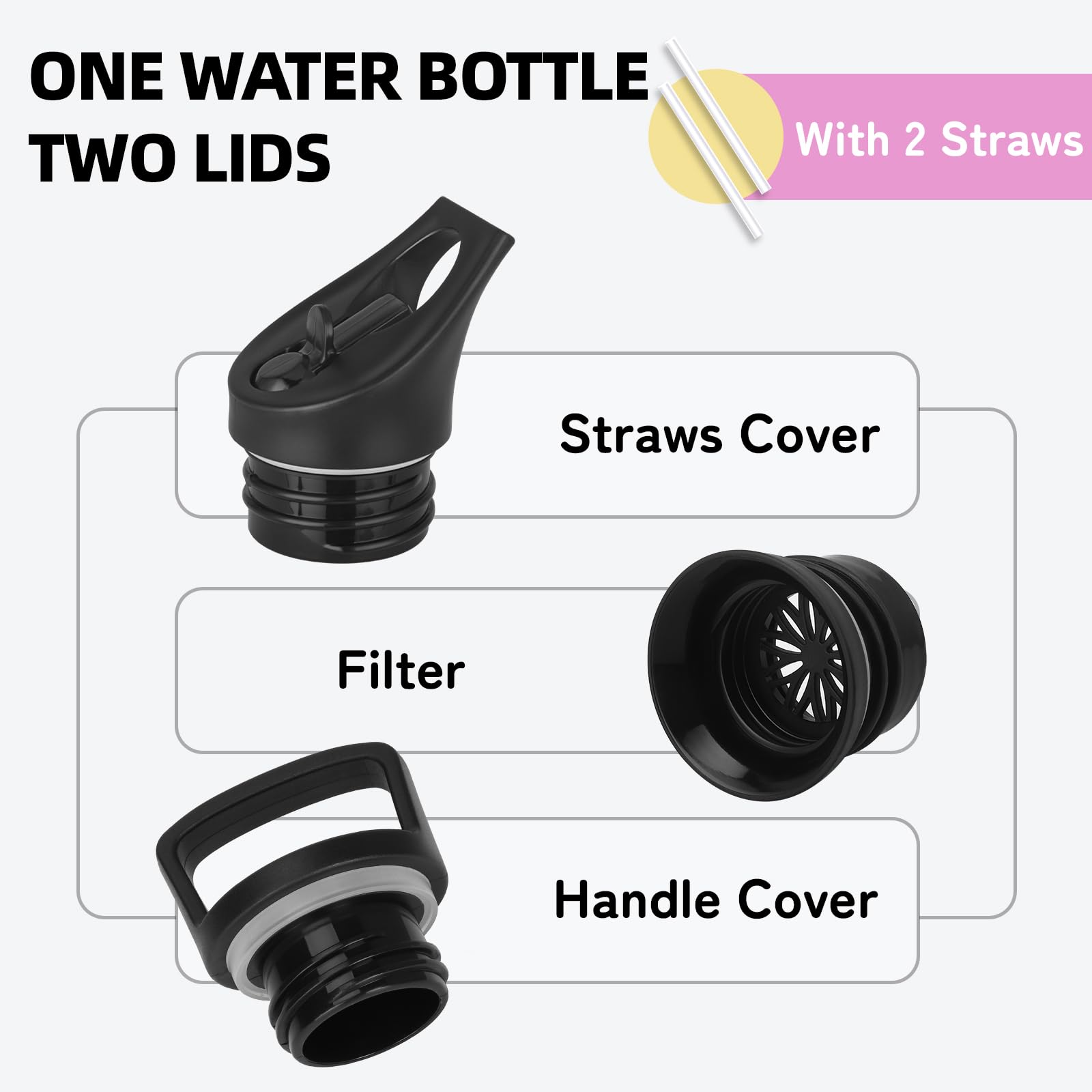 Borraccia Termica- Borraccia 1 litro- Bottiglia Termica Senza BPA- Con filtro e Cannuccia- Borracce Termiche- Mantiene Caldo per 12 Ore/Freddo 24 Ore, Borracce per Trekking, Sport, Ciclismo