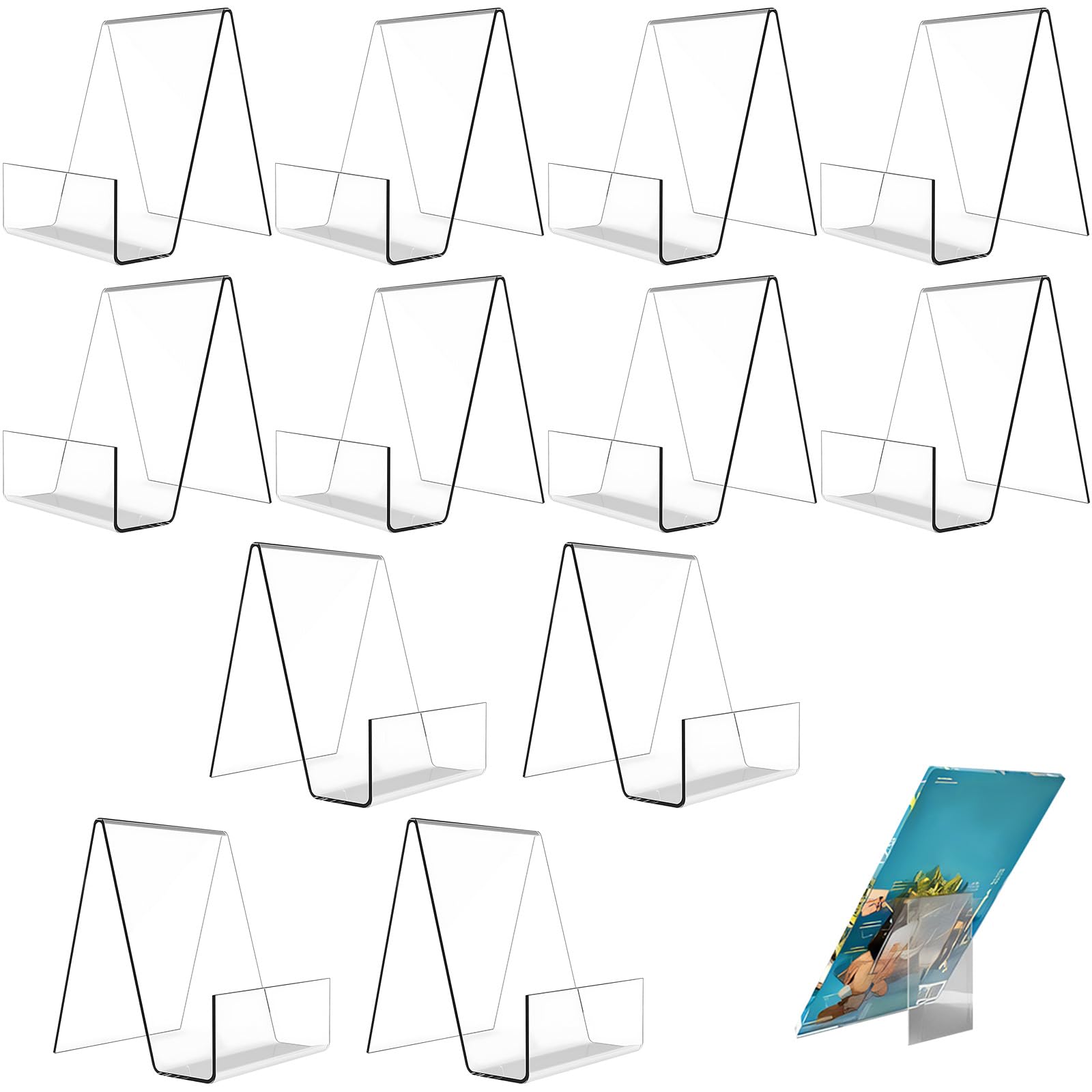 12 Pièces Porte-Livres Acrylique Transparent Léger et Résistant, Présentoir en Facile Nettoyer pour Poster, Albums Photos, Menus, Magazines, Carnets, Œuvres Art, Brochures, Tablettes et Téléphones