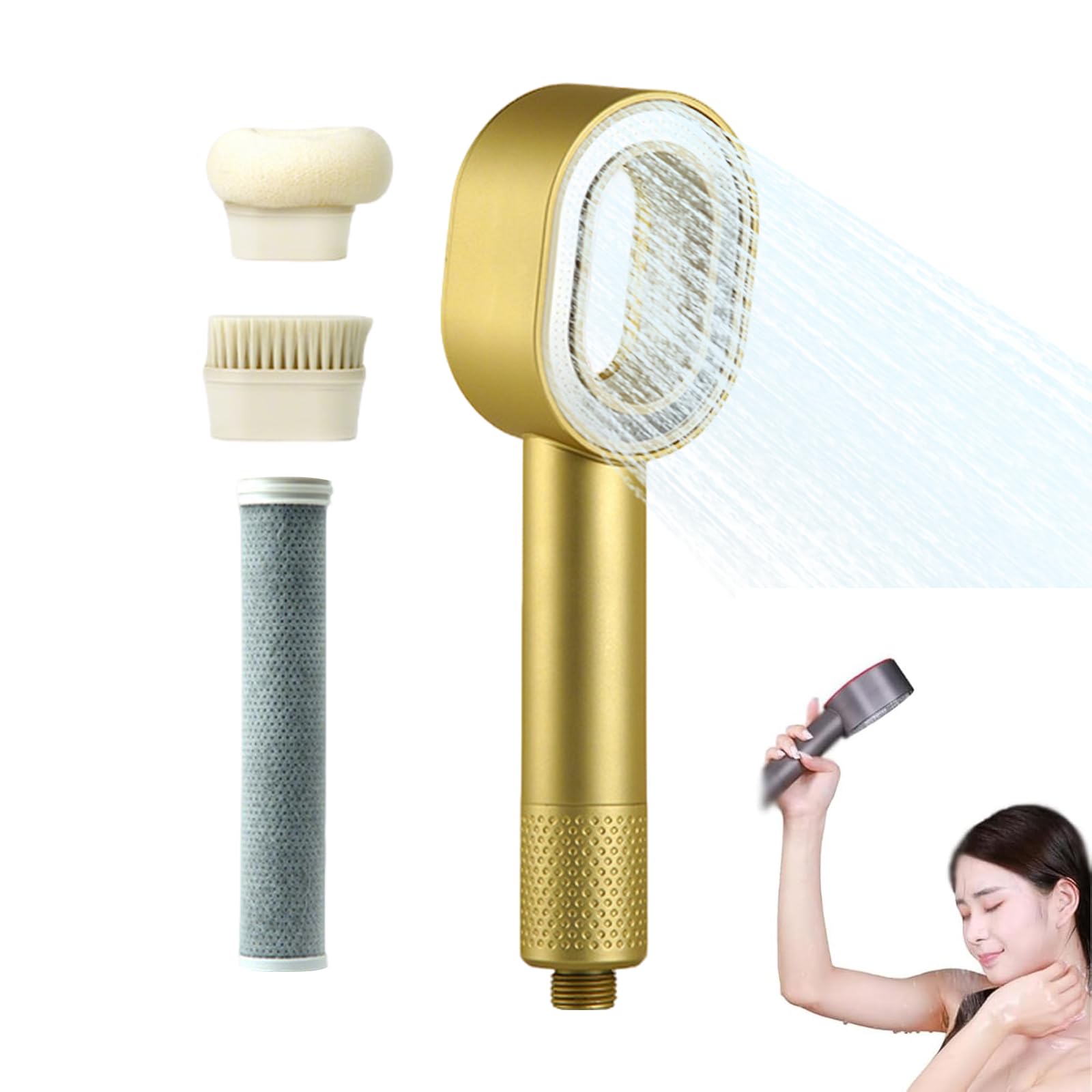 Filtered Shower Head, Cabezal de ducha de masaje con filtro,Cabezal de ducha de ahorro de agua 3 en 1 con filtro, cabezal de ducha de spa de alta presión (Color de oro)