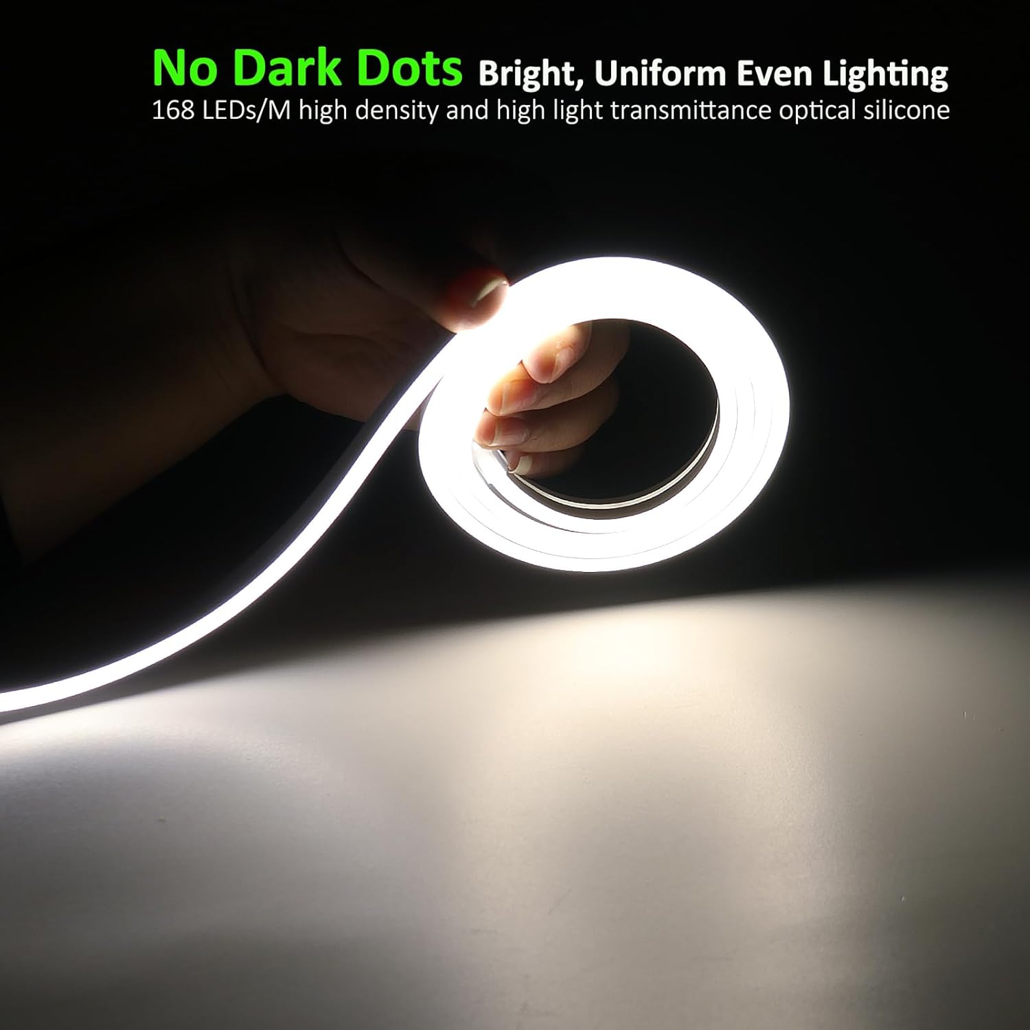 JOYLIT 4MM Width Neon LED Strip Lights 5000K Daylight White 16.4FT, 24V Flexible Waterproof Neon Rope Light Uniform Glow 168LED/M, Neon Cuttable Strip Lights for Patio, Bathroom, DIY (No Power Supply)