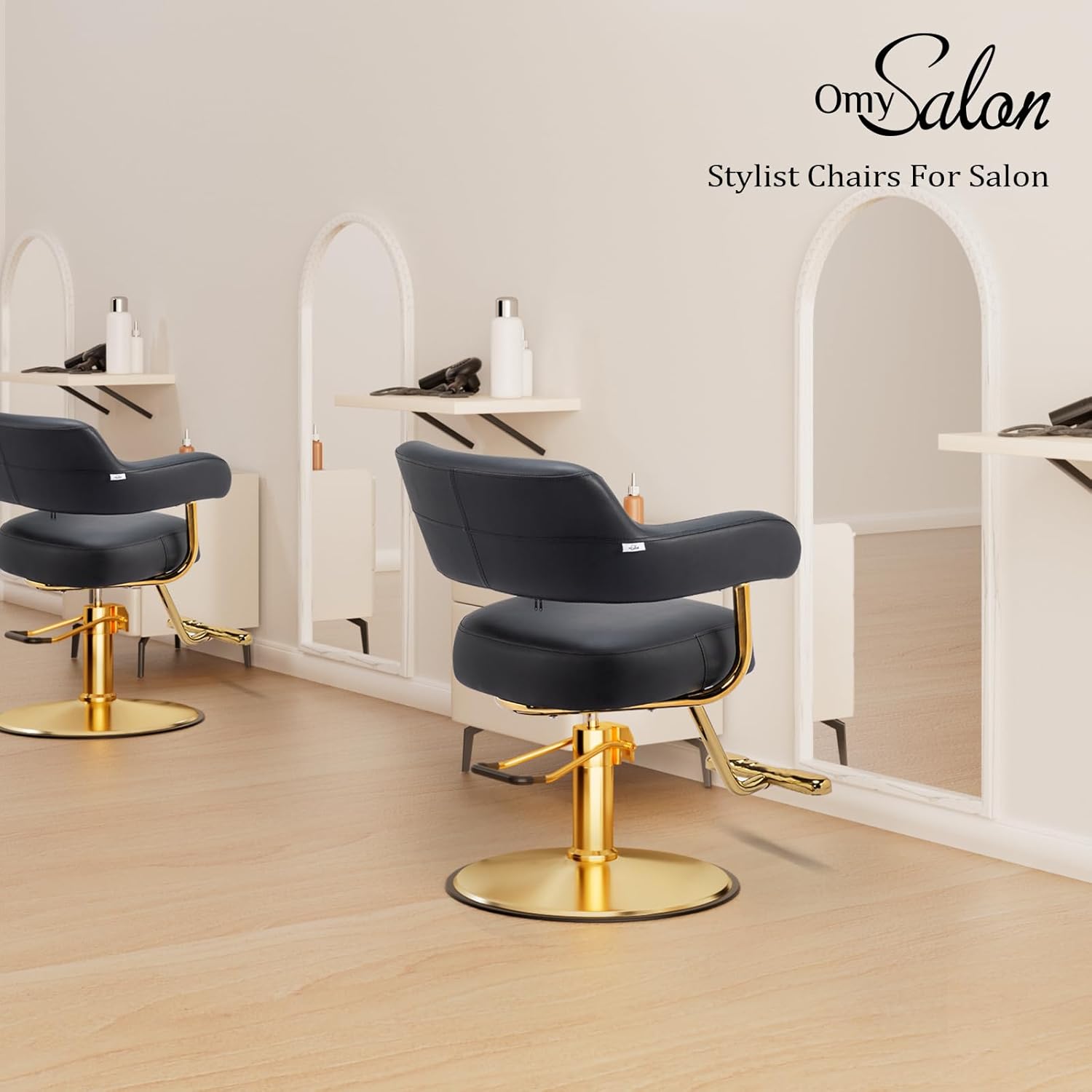 OmySalon Barber Chairs for Barbershop Black and Gold Styling Chair, Salon Chair for Hair Stylist Heavy Duty Hydraulic Pump, 360°Swivel with Footrest, Hairdressing Home Beauty Spa Braiding Equipment