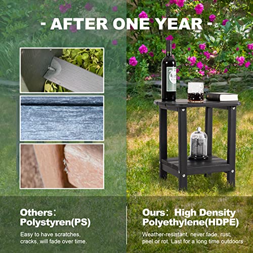 Nalone Adirondack Side Table 16.5" Outdoor Side Table Hdpe Plastic Double Adirondack End Table Small Table For Patio(Grey) #TOP5