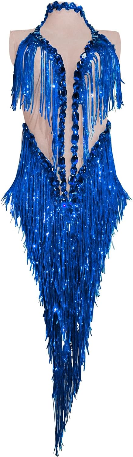 Youmeisha Sparkle Rhinestone Bodysuit Women Showgroup Dress Nightclub Cabarete Performer Costume Sequined Tassel Stage Wear​