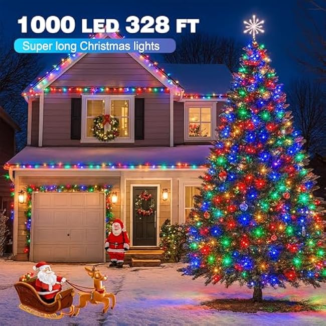 Christmas Lights 1000 LED 328 FT, Waterproof Christmas Tree Lights with 8 Modes, Remote Control 3 Timers & Memory Function Xmas Decorations for House and Holiday (Multicolor)