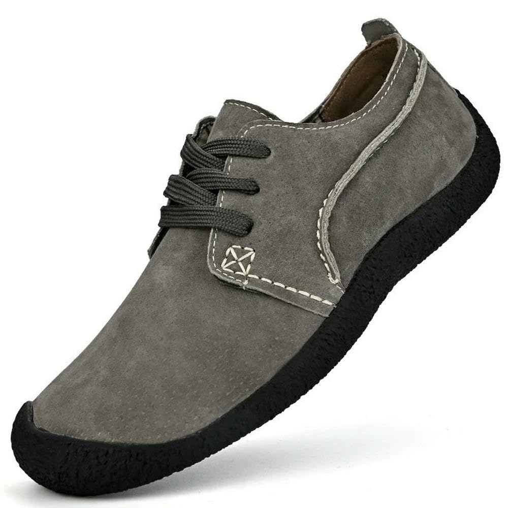 QXDZSW zamszowe skórzane buty na co dzień męskie sznurowane lekkie trampki outdoorowe męskie obuwie turystyczne płaskie trekking plus size 38-46, Jasnoszary, 40 EU