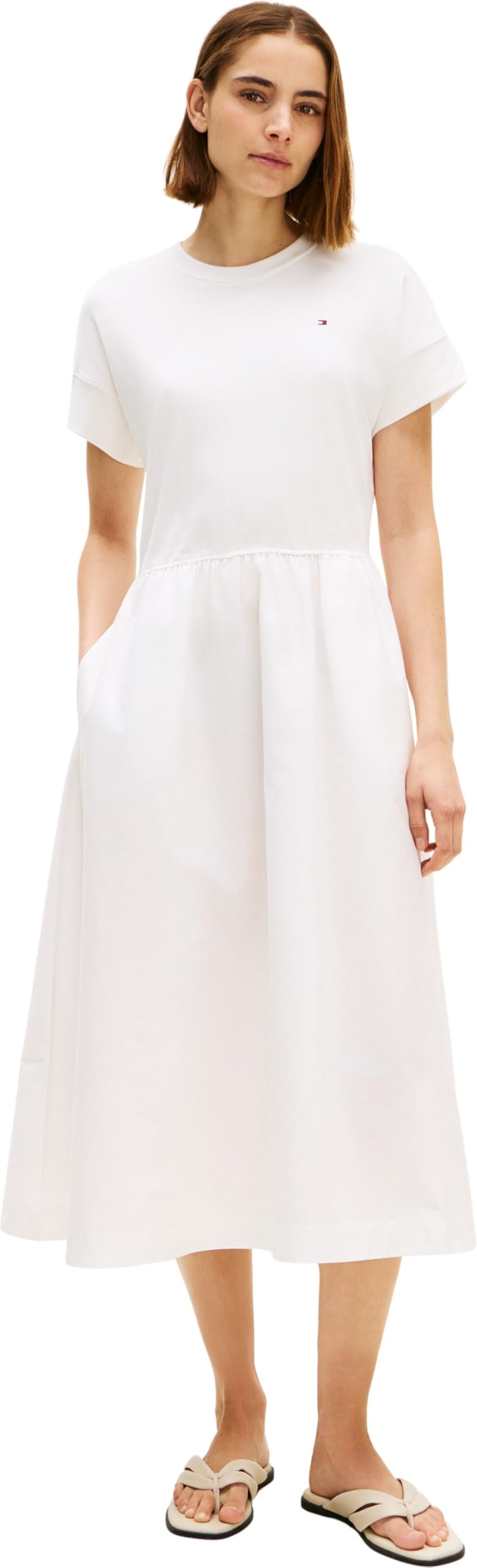 Tommy Hilfiger Sukienka rozkloszowana Kobiety Cody Mix Media C-nk Midi Dress Ww0ww51148 (1 w zestawie)
