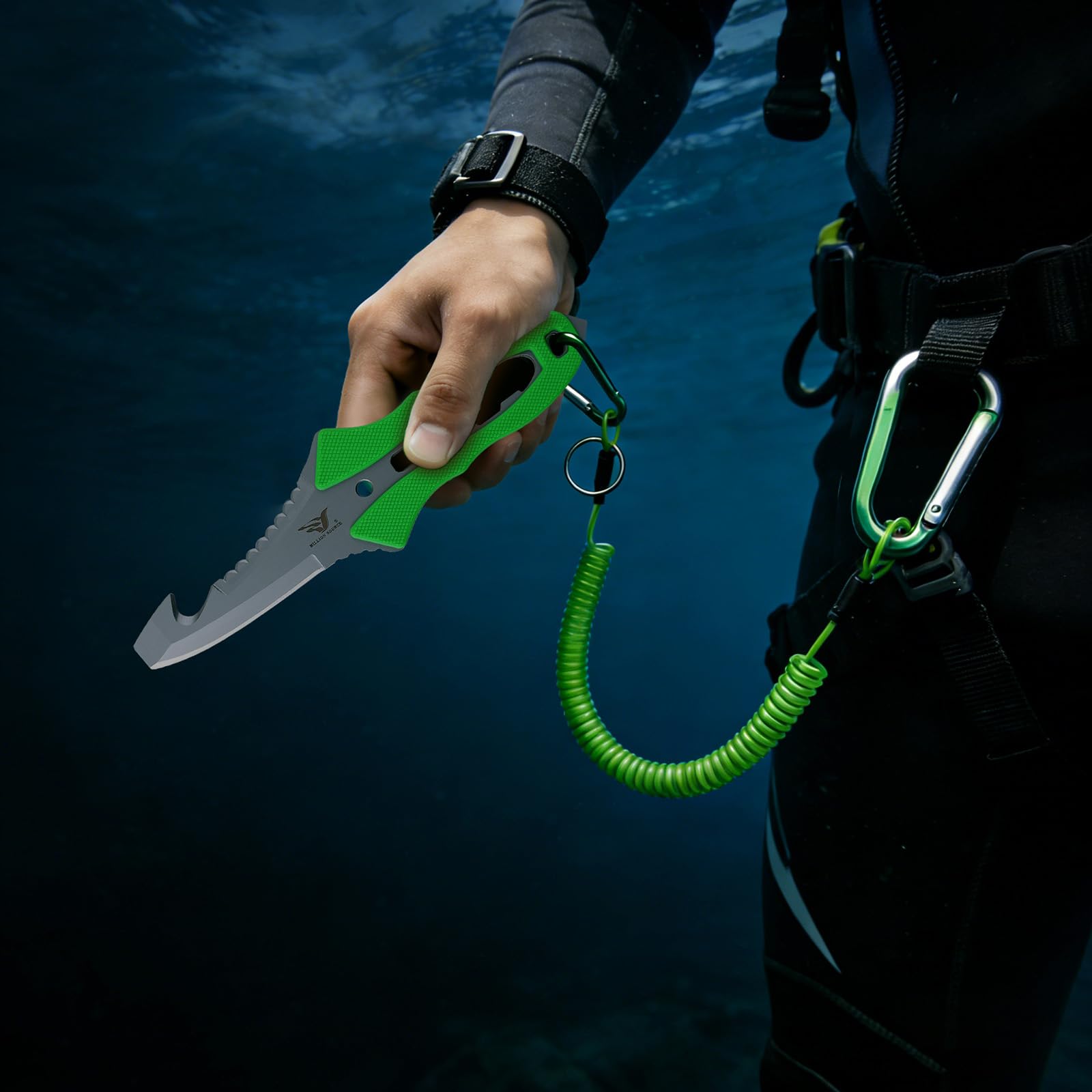 Tauch-Outdoor-Rettungsmesser - Mit Sägezacken, Leuchtgriff, Schraubendreher, Seilenhacker & mehr - Ideal für Tauchen, Überleben & Notfälle