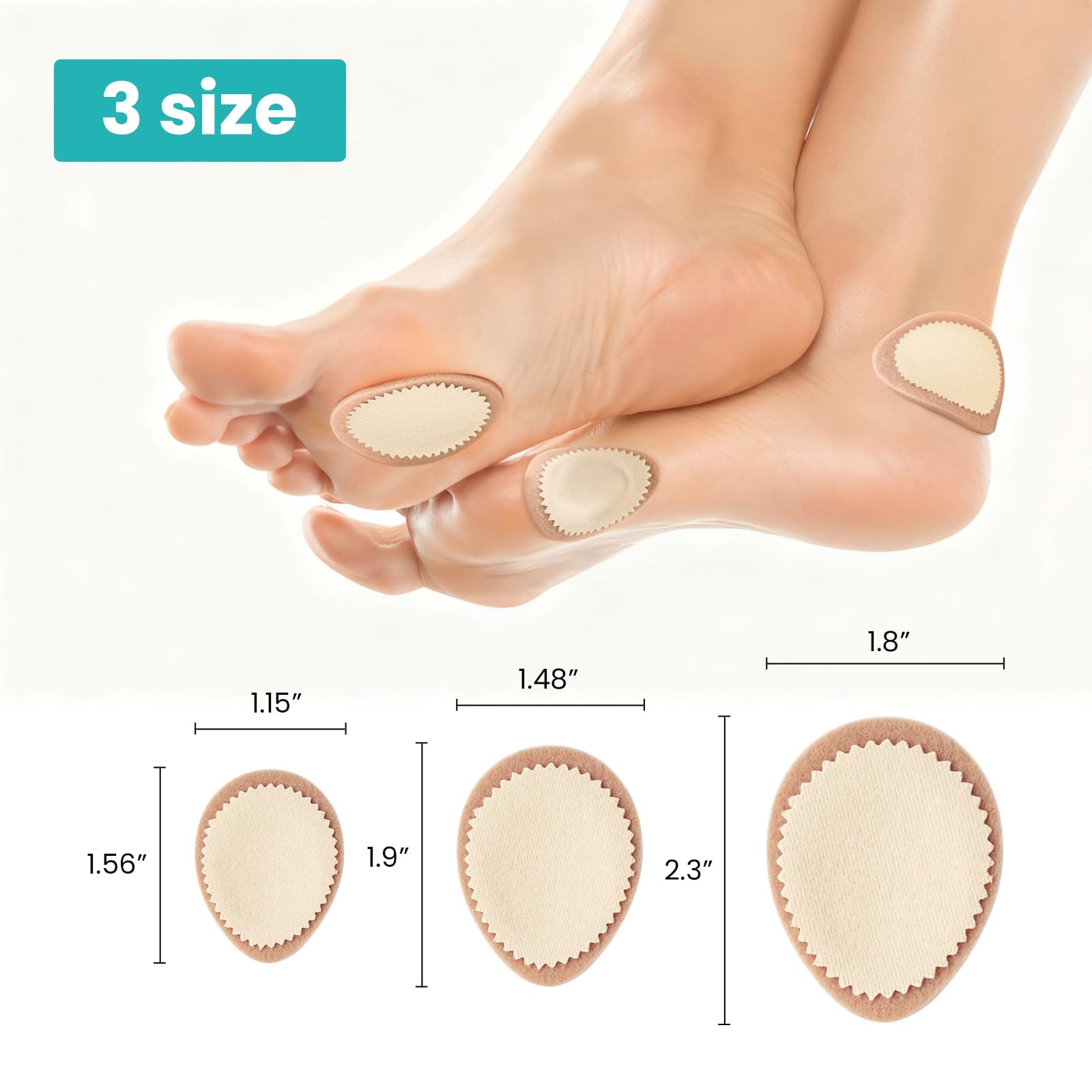 Tiritas para callos – 12 unidades de fieltro médico premium con adhesivo hipoalergénico – Alivio del dolor y eliminación de callos de dedos, talones y plantas – Multitallas, beige