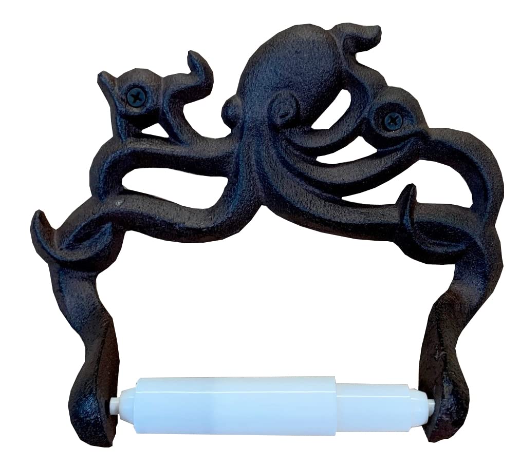 Selections Brown Wall Mounted Octopus Shaped Toilet Loo Roll Holder In Cast Iron