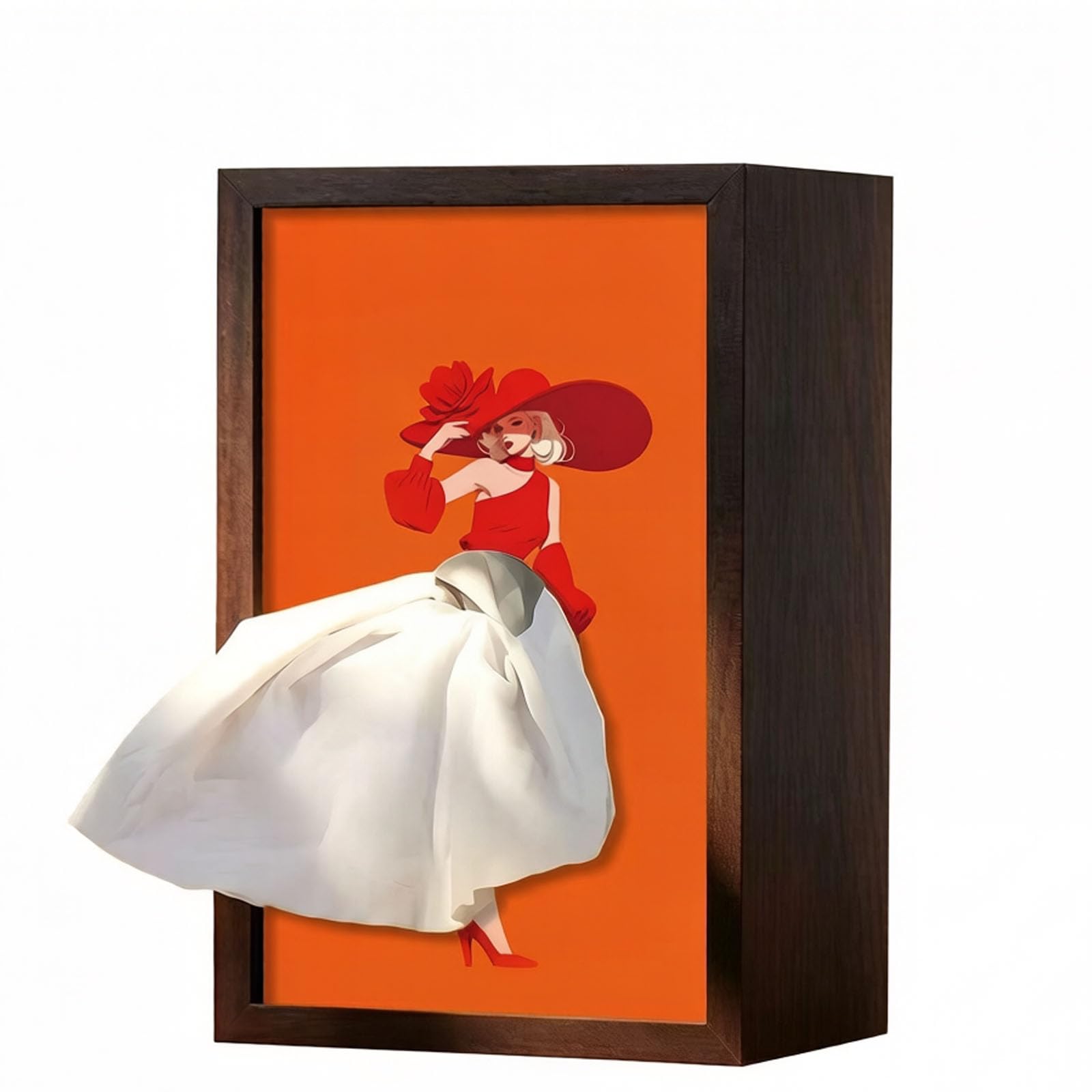 Sbziojhdr Girls Orange Red Hat Tissue Box， Ballet Dancer Tissue Box, Vintage Lady Dress Cover, Ballerina Wood