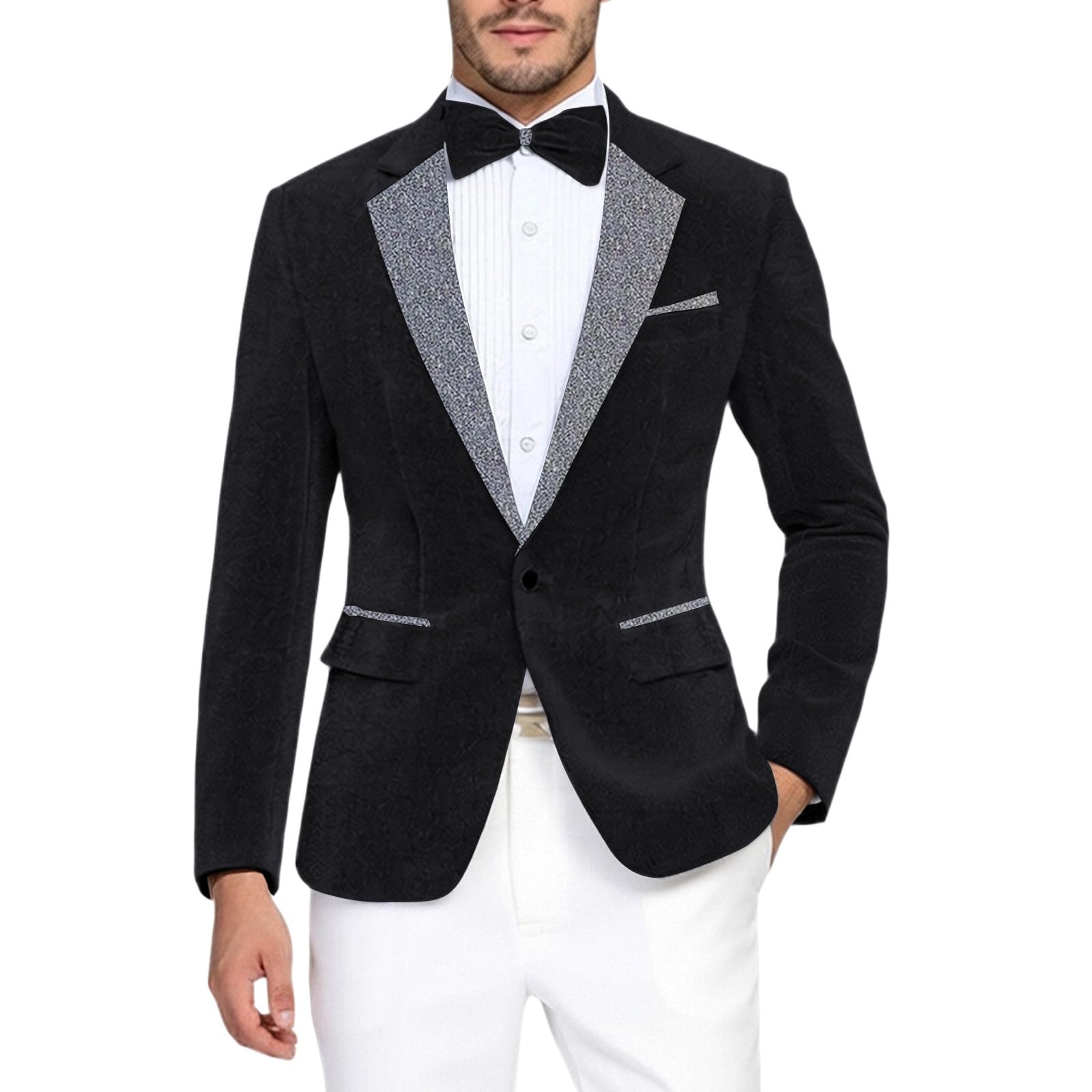Abito con glitter da uomo, per smoking e Capodanno, per feste, elegante, a maniche lunghe, da discoteca, anni '70, anni '80, lucido, slim fit, costume da carnevale