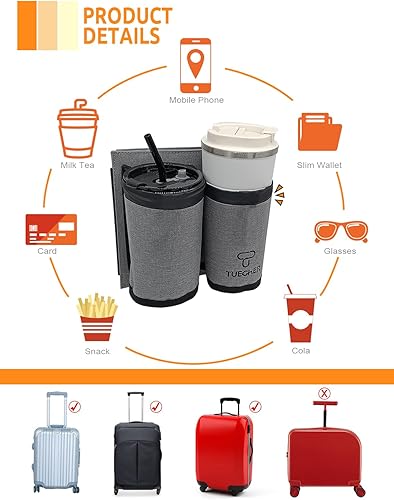 Miniatura 5 de Portavasos de equipaje de viaje, portador de bebidas Tuegher, accesorio para portavasos de equipaje, maleta de mano gratis para bebidas, bebidas,
