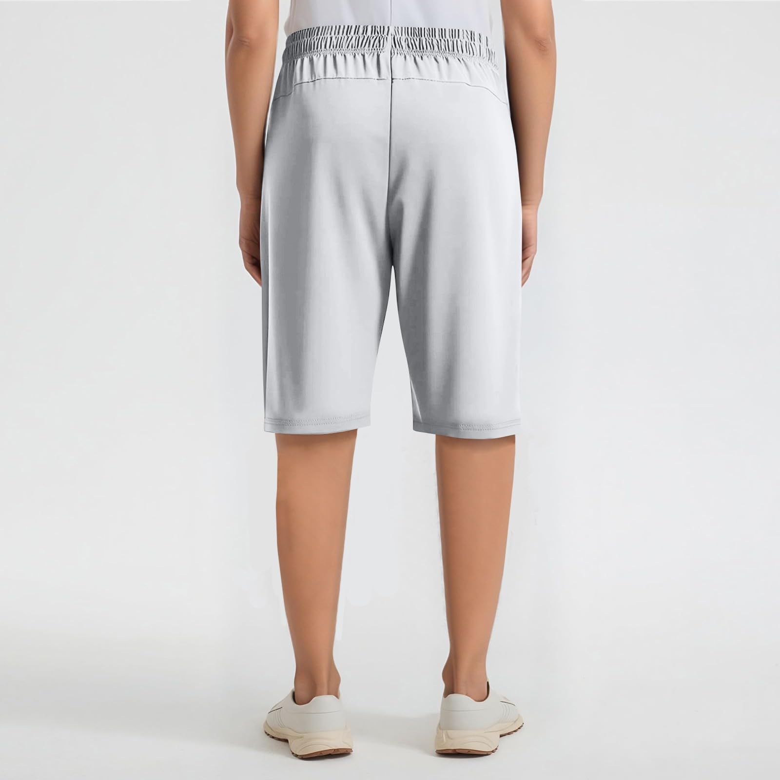 Iced Active Shorts for Women Flex Quick Dry Outdoor Hiking Shorts Lightweight Ice Silk Summer Capris Stretch Active Pants for Women Over 50 Wide Leg Elastic Waist Capri Pants with Pockets Grey