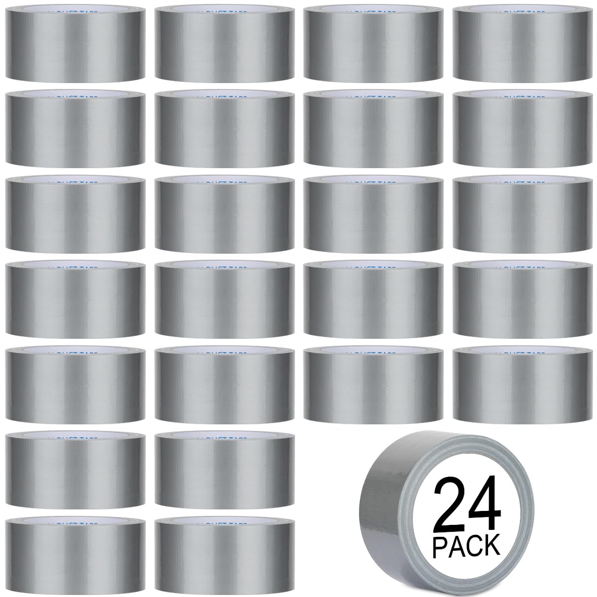 24Pack Duct Tape Heavy Duty Waterproof Strong Adhesive Silver Duct Tape Bulk for Indoor Outdoor Repairs Tear by Hand 480 Yards x 2 Inch Total