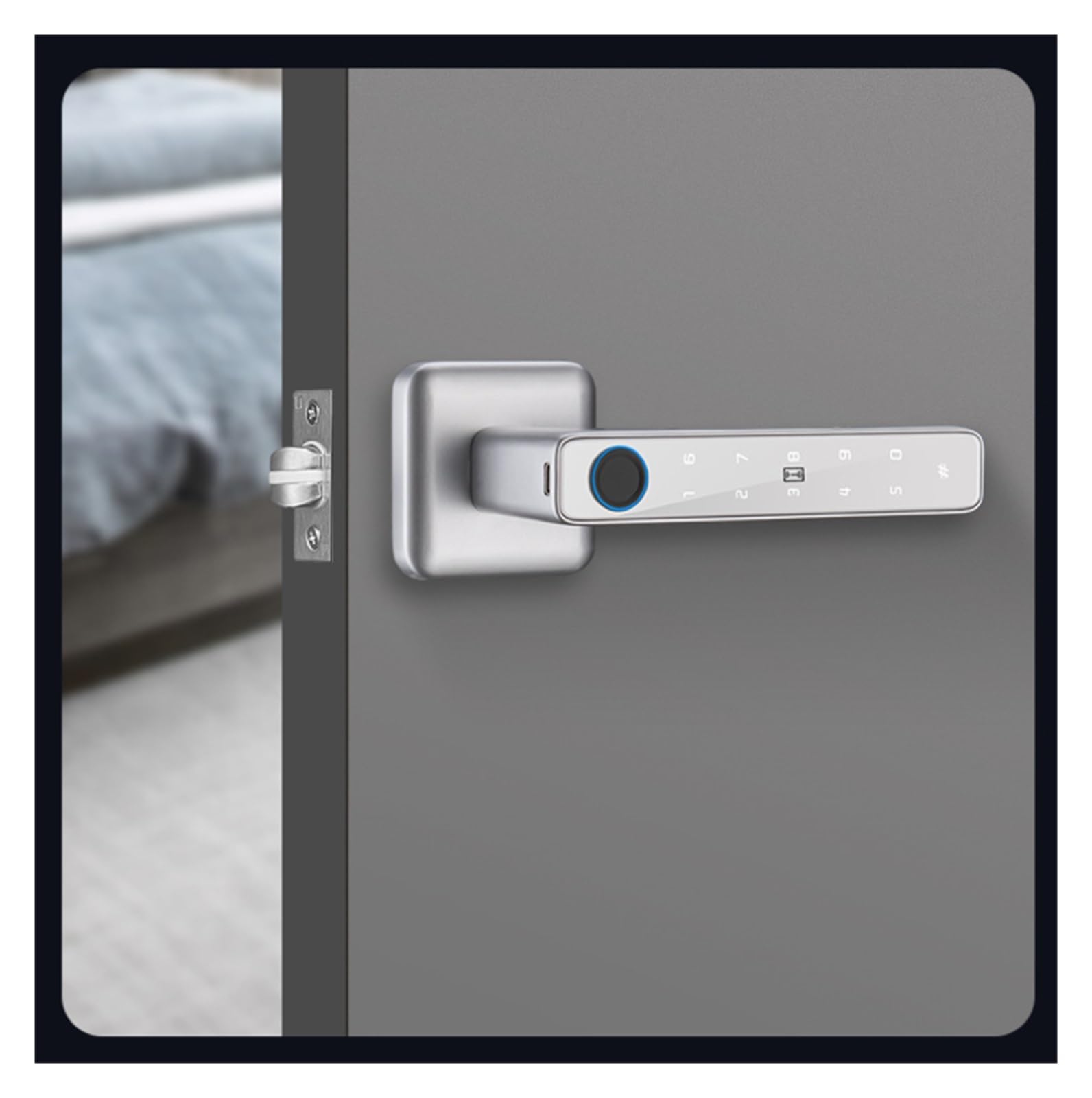 Serrure connectée Serrure de porte intelligente à empreintes digitales, avec poignée, serrure biométrique de porte d'entrée sans clé, for maison, hôtel, bureau, chambre à coucher(Silver)