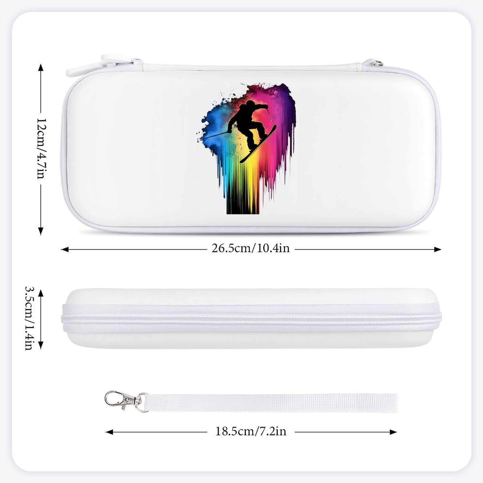 Rainbow Ski Racing Skier Compatible with Switch Carrying Case Hard Travel Game Bag Pouch with 15 Games Accessories White-style