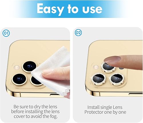 Miniatura 55 de Xfilm Protector de lente de cámara Bling para iPhone 14 Pro/14 Pro Max, dureza 9H a prueba de rayones, protector de anillo individual de metal